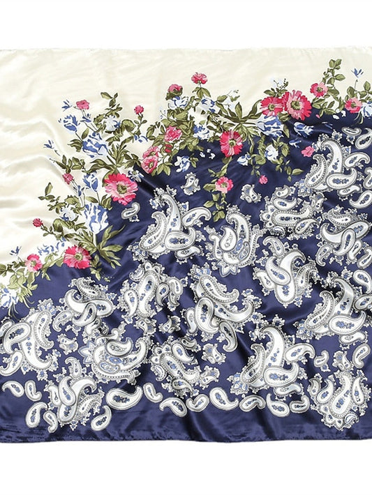 1pcs 90*90cm New Flower Square Silk Scarf Women Print Hijab Headband Wraps Muslim Headscarf Bandana for Women