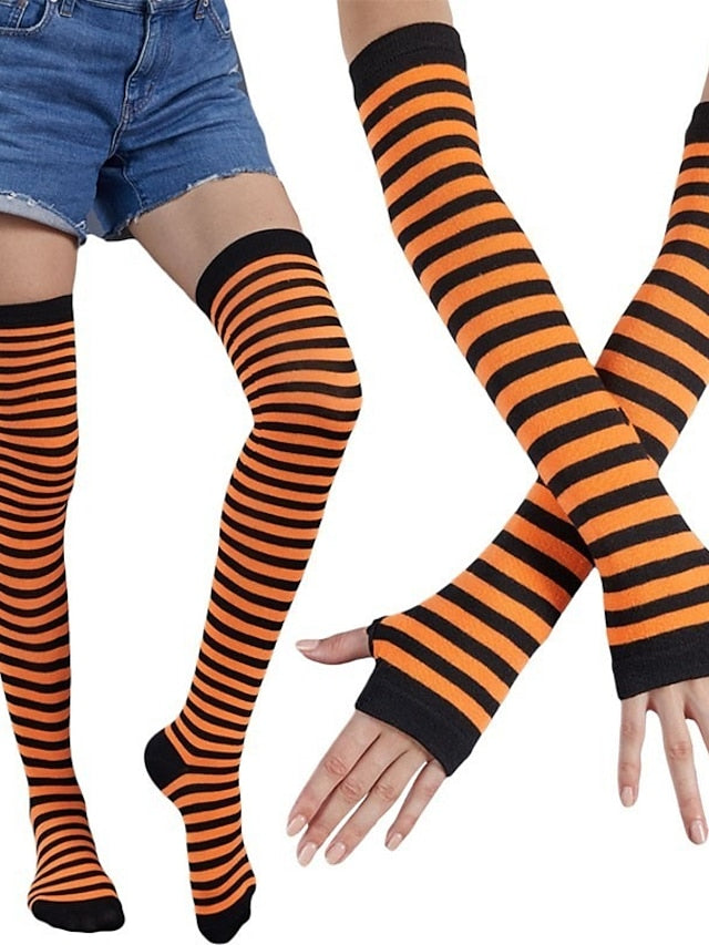 Christmas Stockings Gloves Set Colorful Polyester Cotton Simple 1 Pair for Women