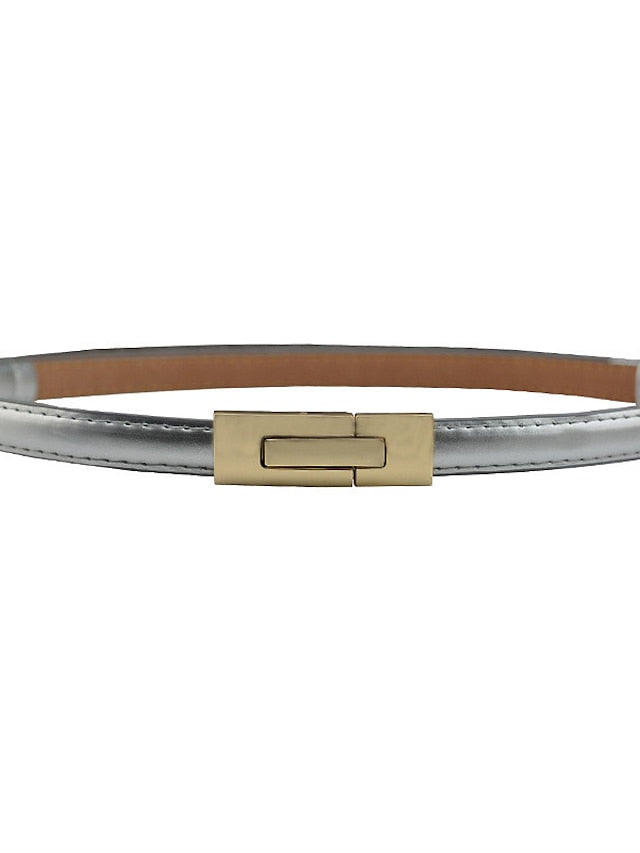 Skinny Belt Party Street Dailywear Holiday Gold Silver Belt Pure Color Blue Fall Winter Spring Summer for Women