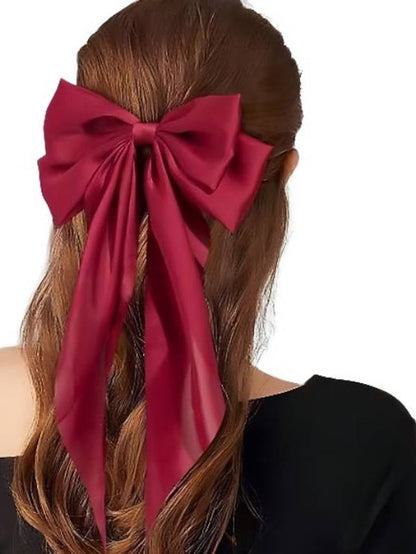 1 PC Big Hair Bows for Women 6 inch Cute Hair Clips Bows Clips for Girls Ribbon Hair Barrettes Satin Polished Bowknot Hair Accessories for Women Ladies for Women