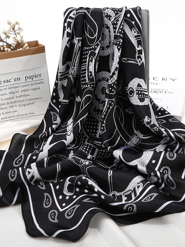 Square Silk Scarf Women Satin Print Hijab Scarves Muslim Bandana Female Shawl Wrap Headband Foulard 70*70cm for Women