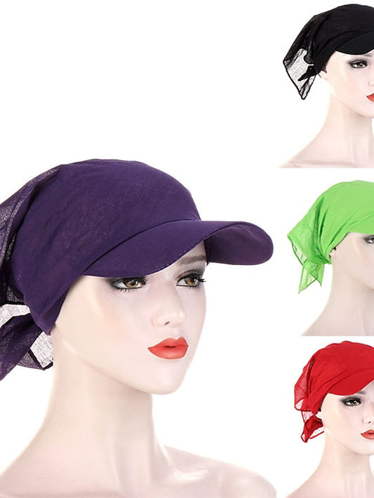 Women Classic Turban Hat Solid Color Outdoor Brim Sunshade Hats Female with Scarf Cap Soft Headscarf Beanie Baseball Cap for Women