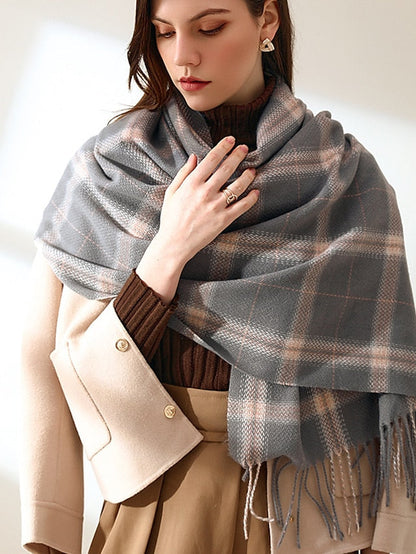Winter New Plaid Scarves Knit Mix Color Long Tassel Shawl Wraps  Ponchos Cape Scarves Thicken Warm Soft Female Scarf for Women