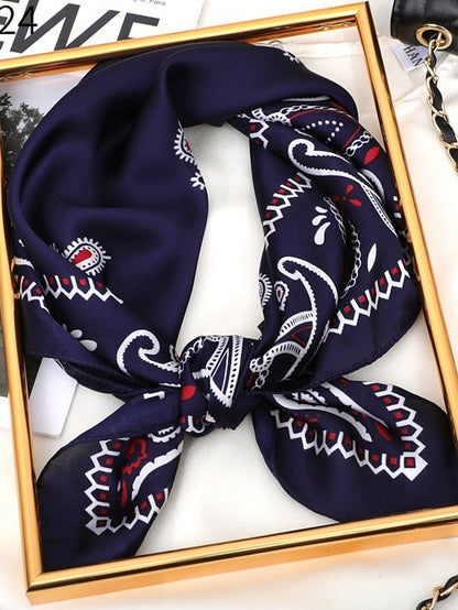 Vintage Print Silk Shawl Square Scarf for Women Satin Hijab Fashion Wraps Neckerchief Female Hair Bands Ribbon Headband Bandana for Women