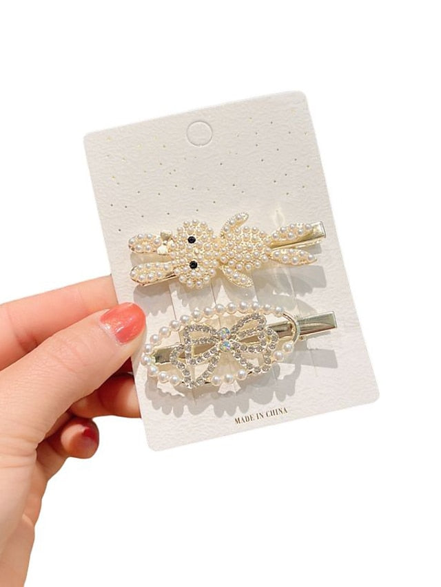 2 Pcs Hair Clips for Women and Girls Rhinestone Decorative Bobby Pins Glitter Crystal Flower Hairpin Handmade Metal Barrettes Hair Jewelry Accessories Set for Women