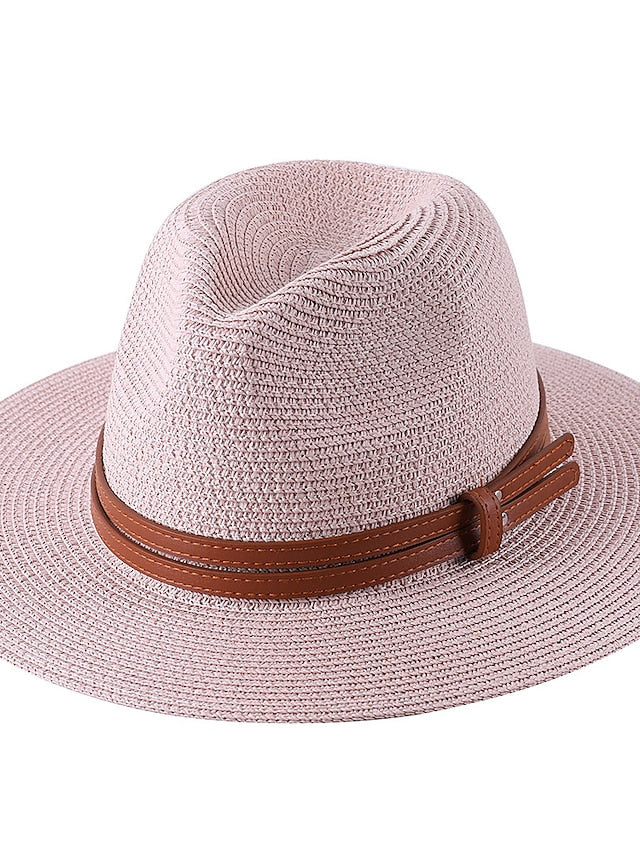 1pcs New Panama Soft Shaped Straw Hat Summer Women/Men Wide Brim Beach Sun Cap Uv Protection Fedora Hat Head Circumference 56-58cm for Women