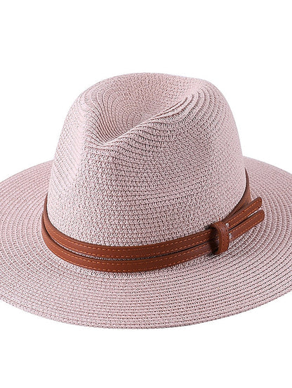 1pcs New Panama Soft Shaped Straw Hat Summer Women/Men Wide Brim Beach Sun Cap Uv Protection Fedora Hat Head Circumference 56-58cm for Women