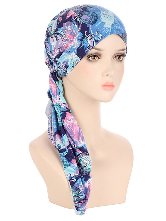 Muslim Printed Hijab Hat Turban Hair Care Cap Indian Beanie Flower Head Wrap Scarf Cover Hair Loss Headwear Bonnet New for Women