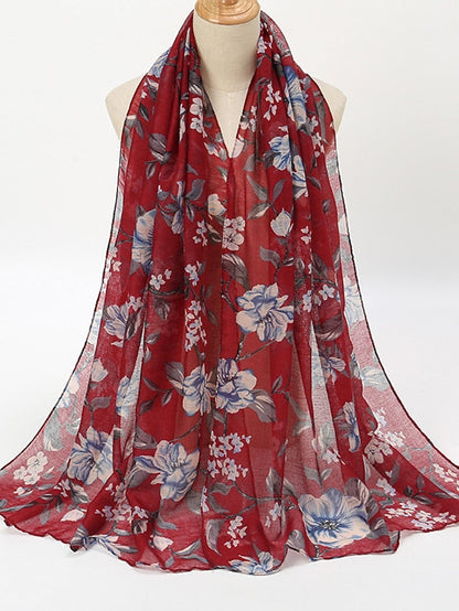 Fashion Women Floral Voile Soft Hijabs Bohemia Casual Scarf Muslim Ladies Printed Thin Shawl 180*70cm for Women