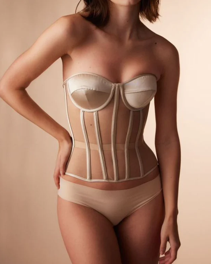 Double-Layer Breathable Mesh See-Through Herringbone Bra