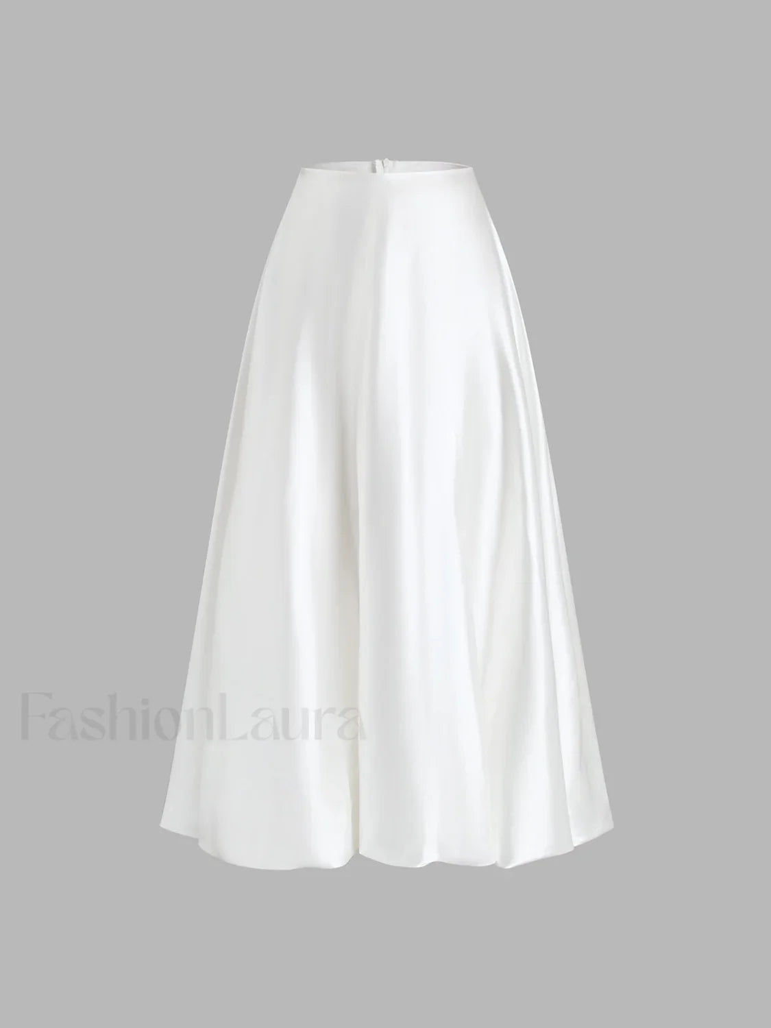 Zippered Satin Graceful A-Line Midi Skirt