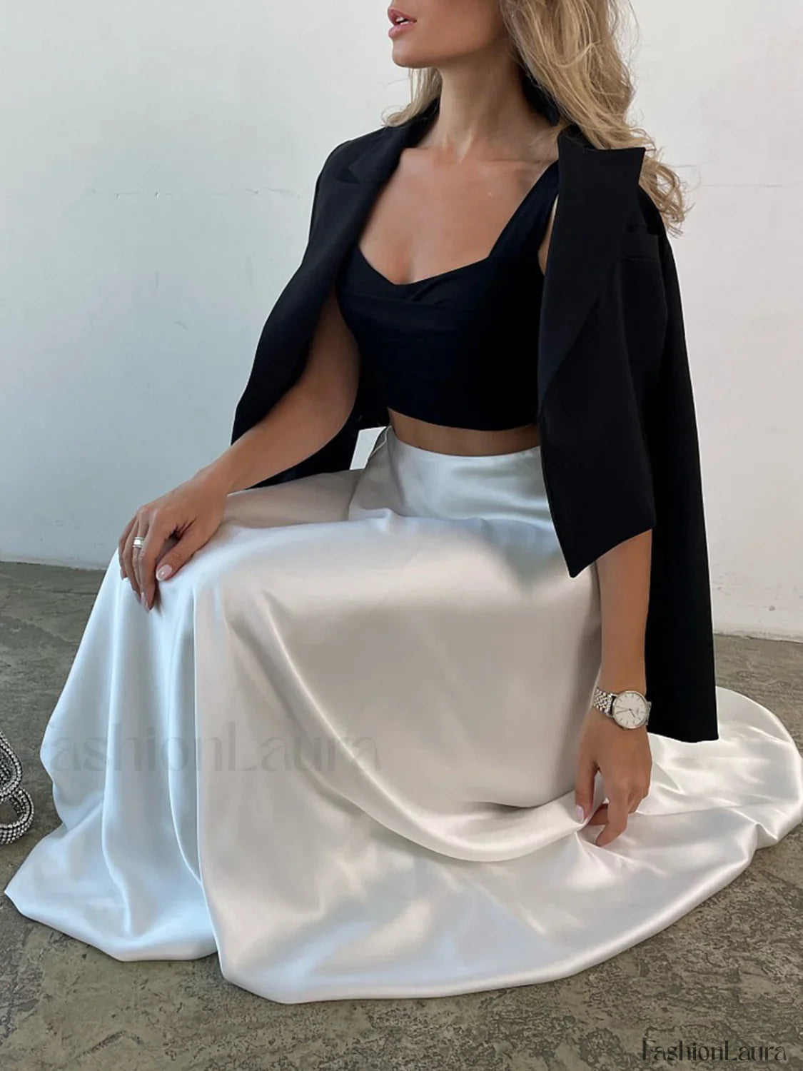 Zippered Satin Graceful A-Line Midi Skirt
