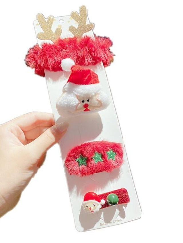 1PC Girls' Hair Accessory Set For Christmas Fabric Christmas elk set of four santa claus set of four Four-piece Christmas elk pop ring for Women