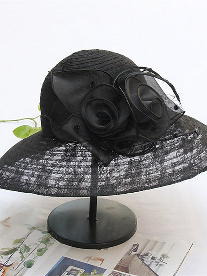 Hat Bucket Hat Sun Hat Black And White Black Pink Party Outdoor Dailywear Floral Floral Portable Windproof Comfort for Women