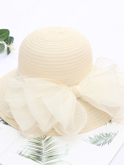 Party Hat Party Wedding Street Mesh Bowknot Ribbon bow Dark Blue Beige Hat Black White Red Green Purple for Women