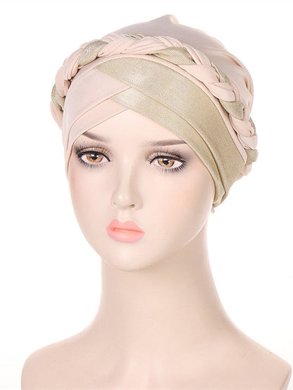 Muslim Turban Glitter Braids Women Forehead Cross Inner Hijab Islamic Head Wrap Arab Underscarf Bonnet Stretchy Cap for Women