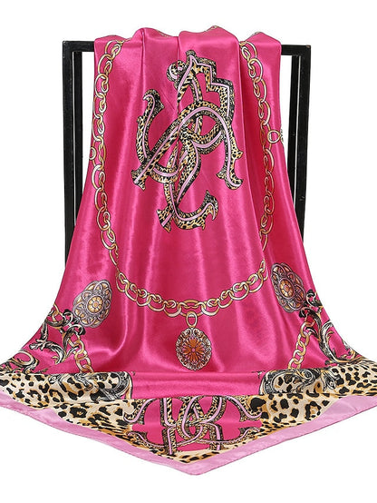 1pcs 90*90cm Square Silk Scarves Women Foulard Head Office Ladies Shawl Wrap Muffler Pareo Bandanna Female Print Hijab Poncho Beach for Women