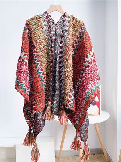 Women Autumn Winter New Colorful Thick Ponchos Knitted Ladies Cloak Warm Fashion Scarves & Wraps Holiday Travel Ethnic Covers for Women
