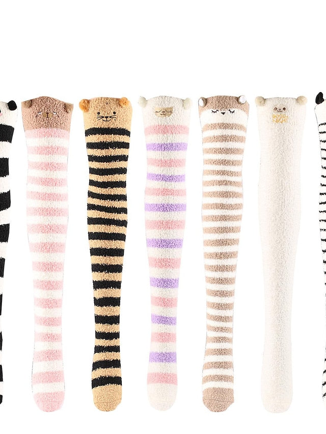 Knee High Socks Home Daily Multi Color Polyester Spandex Basic Classic Warm Cute 1 Pair for Women