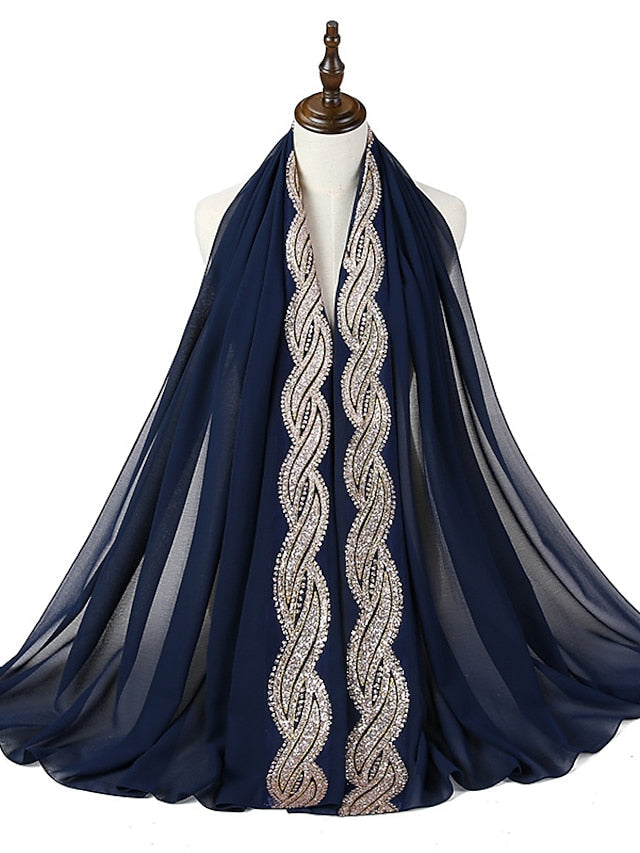 New Muslim Chiffon Hijab for Women Scarf with Sequins Femme Islam Glitter Headscarf Islamic Hijab Shawls Wraps for Women
