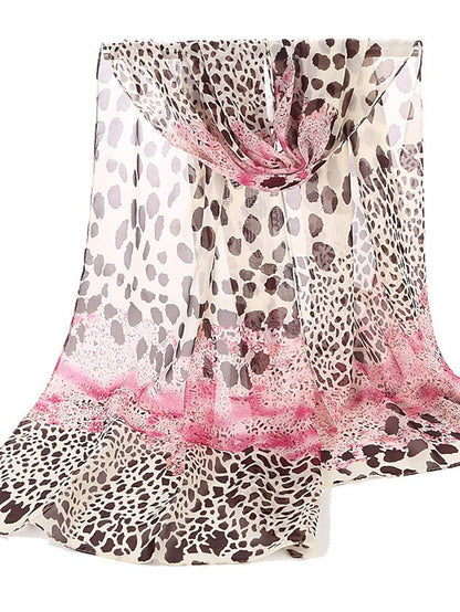 Korean Version Of Leopard Print Patchwork Chiffon Scarf Scarf for Women