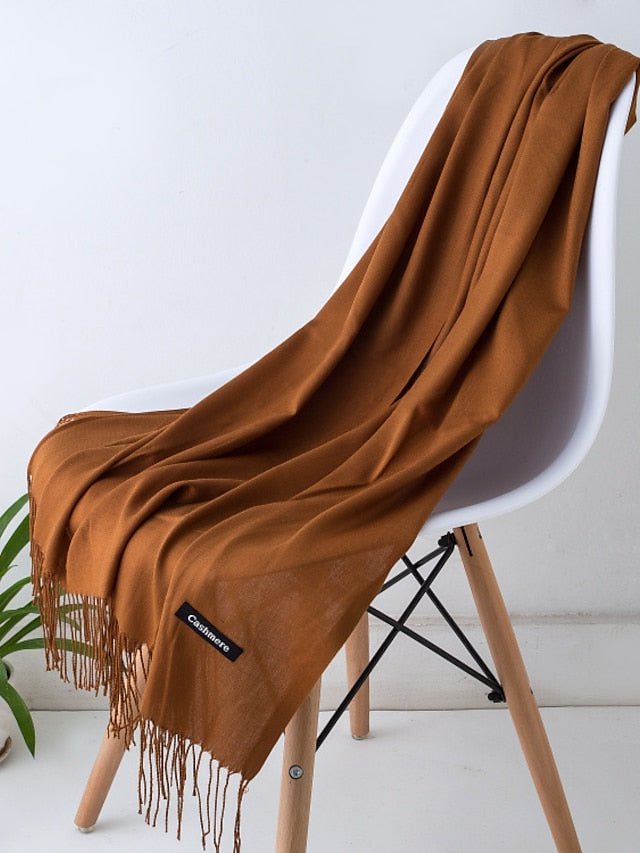 1pcs Solid Color Hijabs Imitation Cashmere Scarf Women All Season Long Shawls And Wraps Hijab Scarves Tassels Thin Headband for Women
