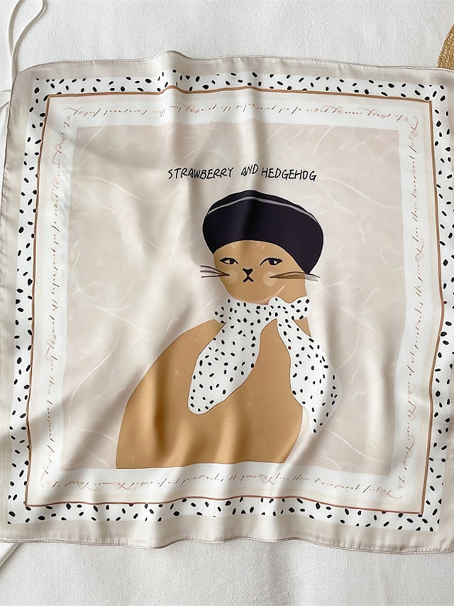 55*55CM Fashion Silk Satin Square Scarf Women Animal Print Small Neckerchief Hair Bandana Female Head Scarves Bags Decoration for Women