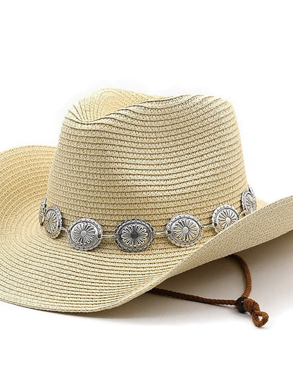 New Summer Men Women Straw Hollow Western Cowboy Hat Elegant Lady Punk Cowgirl Outdoor Jazz Beach with Adjustable Rope Sun Hat for Women