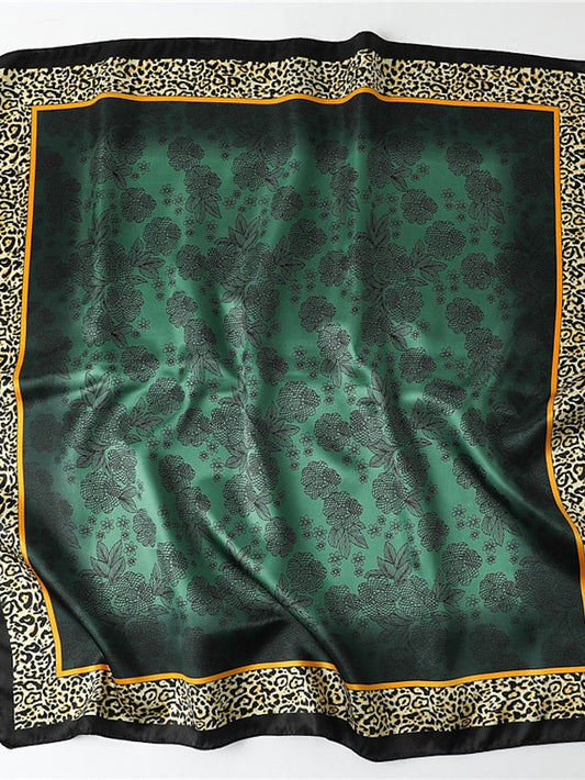 90X90CM Sunscreen Green Square Bandanna Fashion Kerchief Summer Female Scarves Print Shawl for Women Holiday for Women