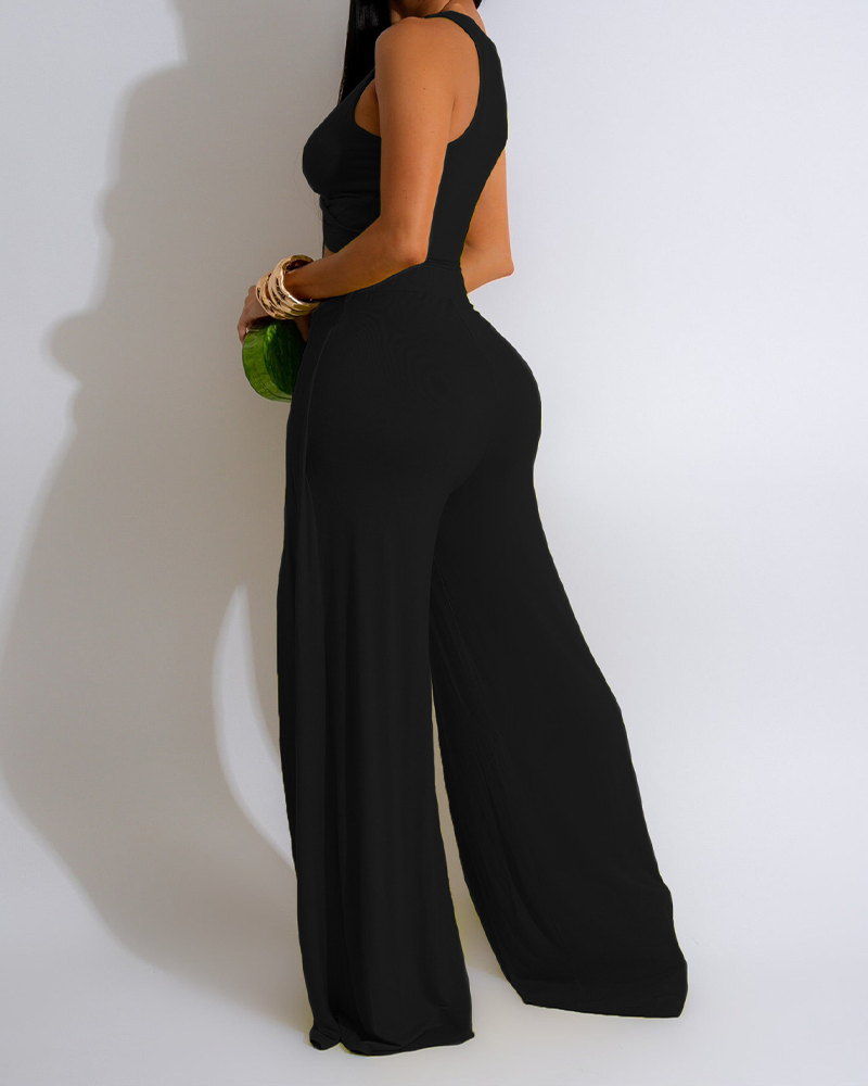Slit Vest Wide-Leg Pants Suit
