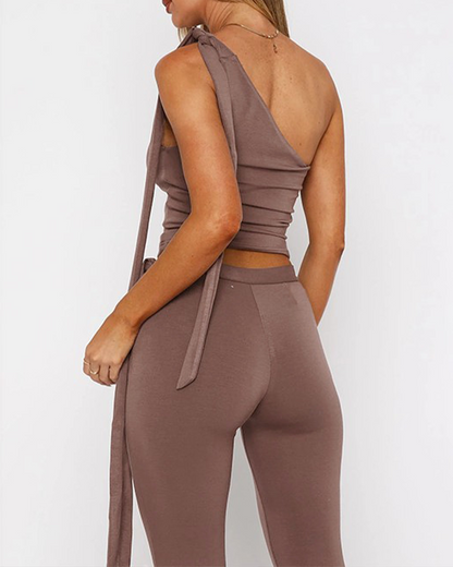 Off-Shoulder Tie Trousers Suit
