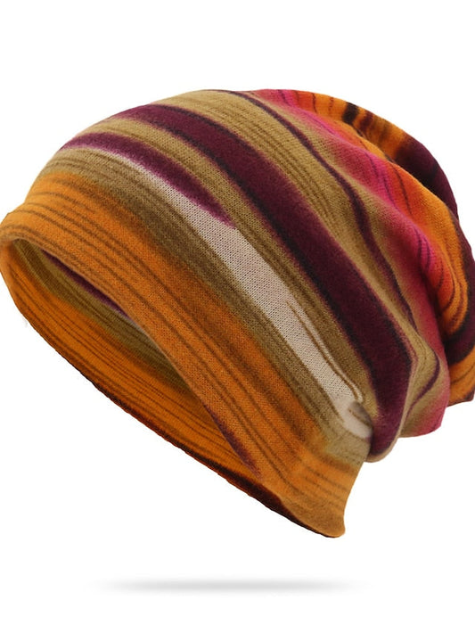 New Unisex Stripe Print Beanie Hat Women Soft Autumn Winter Warm Hat Scarf Casual Outdoor Hip Hop Cap for Women