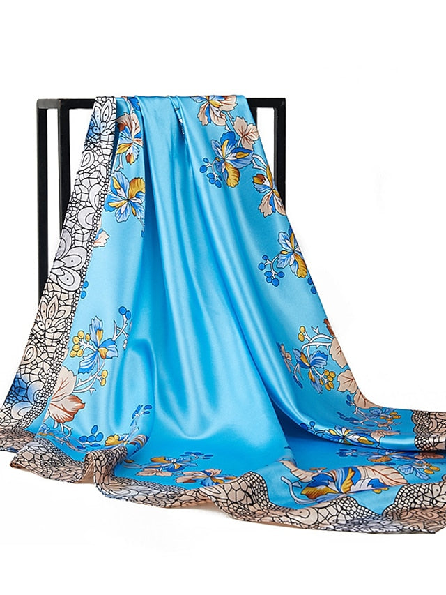 Fashion Shawls Women Daily Bandannas New Print Sunscreen 90X90CM Kerchief Spring Summer Square Silk Scarves for Women