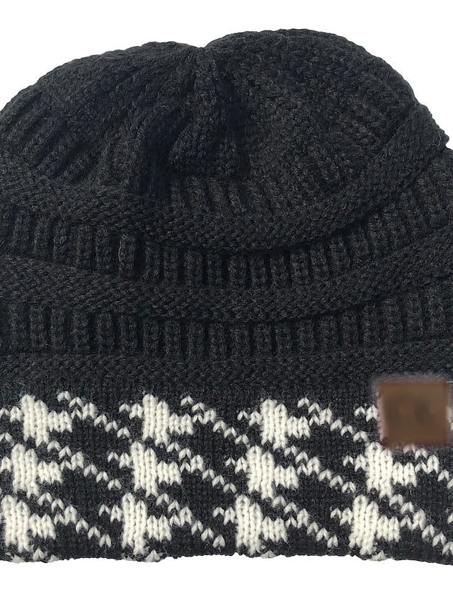 Hat Beanie / Slouchy Black Wine Light Gray Outdoor Home Street Knitted Houndstooth Portable Windproof Comfort for Women