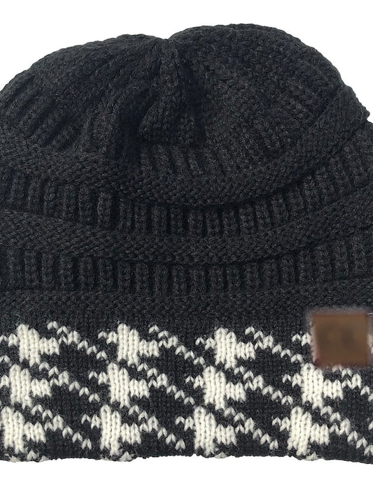 Hat Beanie / Slouchy Black Wine Light Gray Outdoor Home Street Knitted Houndstooth Portable Windproof Comfort for Women