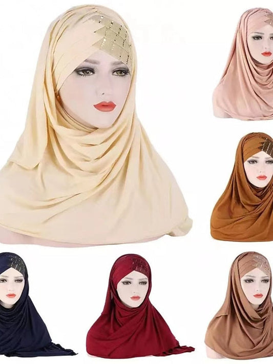 New Muslim Women Cross Soft Sleep Chemo Hat Beanie Women Soft Silk with Sequins Hijab Headwrap Headscarf Turban Hat Cap Headwear for Women