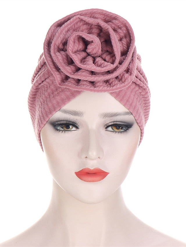 7 Colors Choice Fashion Muslim Women Big Flower Turban Hat Scarf Headwrap Hair Care Beanie Hijab Headwear Hair Accessories for Women