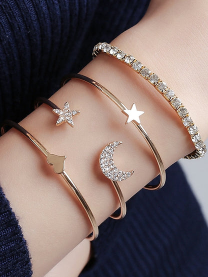 4pcs/set Layered Moon Star Luxury Rhinestone Bracelet Jewelry Gold For Daily Festival for Women