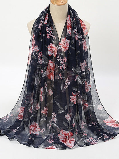 Fashion Women Floral Voile Soft Hijabs Bohemia Casual Scarf Muslim Ladies Printed Thin Shawl 180*70cm for Women