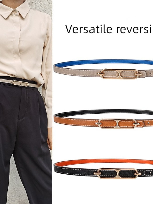 Reversible Belt PU Leather Metal Bucke Eyelet Casual Formal Party Work Black Brown Gray for Women