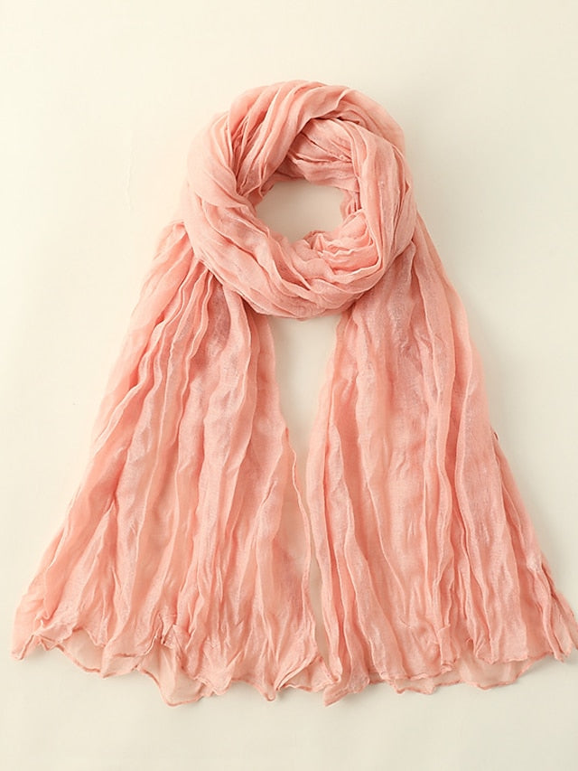 1pcs New Thin Pleated Women Scarf Hijabs Plain Color Girls Scarfs Ladies Shawl Wrap Headband Soft Warm Scarves for Women